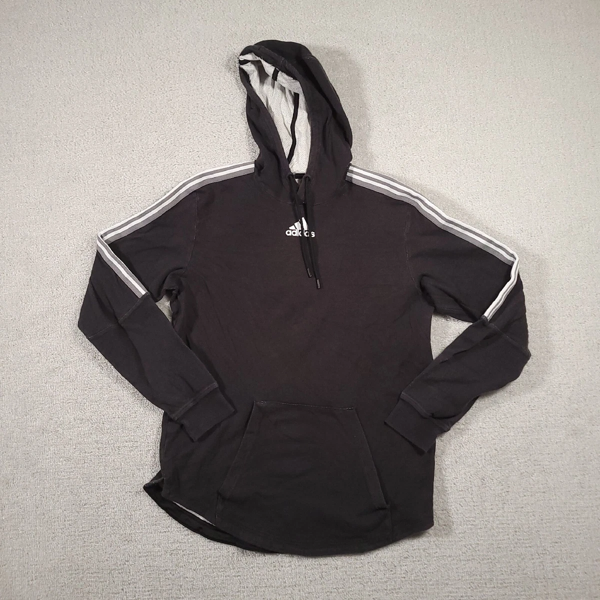 Black adidas hoodie white stripes sales