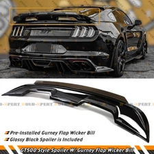 GT500 Style Spoiler W/ Smoke Gurney Flap Wicker Bill For 2015-2023 Ford Mustang