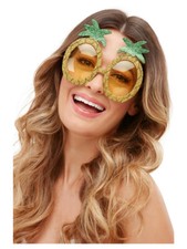 Adult Yellow Tropical Pineapple Glitter Fancy Dress Hawaiian Glasses