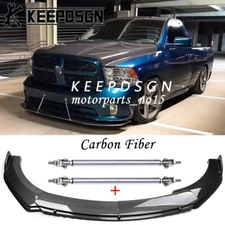 For Dodge RAM 1500 Pickup Carbon Front Bumper Lip Splitter Spoiler w/ Strut Rods