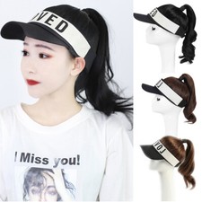 Baseball Caps with Ponytail Hair Wigs Outdoor Sports Visor Cap Hat Wigs For Girl