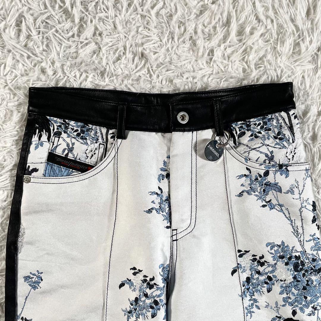 Diesel Jeans Bottoms Crane Animal Zipper Lamb Leather White