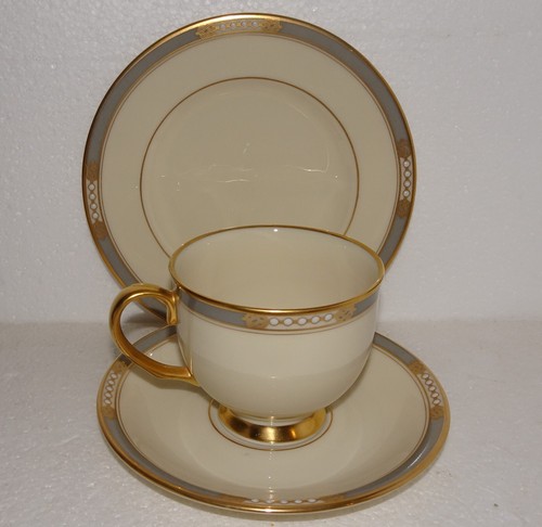 LENOX McKinley Bread & Butter Plate, Cup & Saucer Set Lot of 3 Gray Band, Dots - Picture 2 of 6