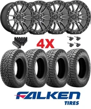 FUEL REBEL GUNMETAL W/ BLACK LIP RING WHEELS RIMS TIRES PACKAGE 265 60 18 FALKEN