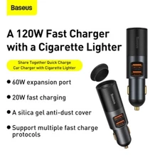 Baseus 120W Car Charger Auto Cigarette Lighter For 12-24V Car Socket Splitter...