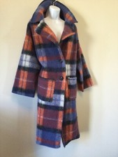 Bella Wool Blend Coat Tartan Blue / Orange Made In Italy