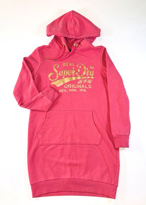 Women's Superdry Hooded Slouch Dress Sweatshirt Pullover Size 6 Pink & Gold