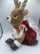 Build a Bear Dancer Reindeer Team Santa Red Dress Sequin Blue Eyes EUC CLEAN