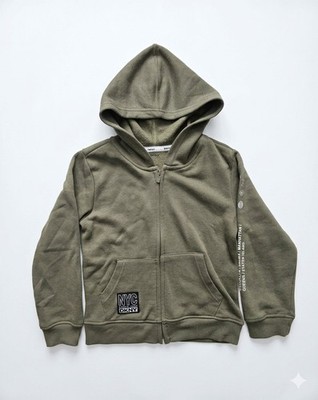 DKNY Boys Kid's Size 7 Olive Green Full Zip Hoodie NYC Graphic Sweatshirt