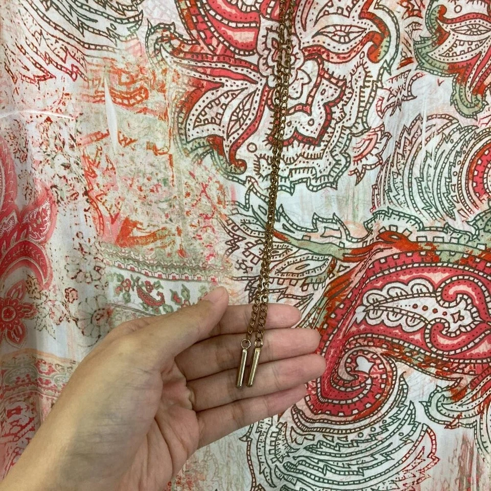 Colección JM Talla 2X Rojo Gris Paisley Cuello en V Cadena Acentos Chifón Túnica Foto 4 de 4