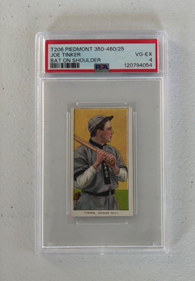 T206 PIEDMONT 350-460/25 BASEBALL JOE TINKER BAT ON SHOULDER PSA 4 VG-EX