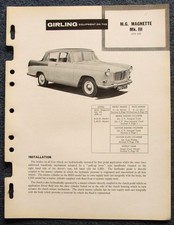 MG MAGNETTE Mk III GIRLING Car Brakes Data Guide 1959
