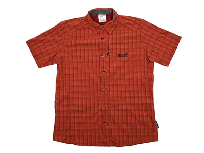 JACK WOLFSKIN Outdoor Hemd Herren L Rot Kariert Kurzarm Nylon UV shield