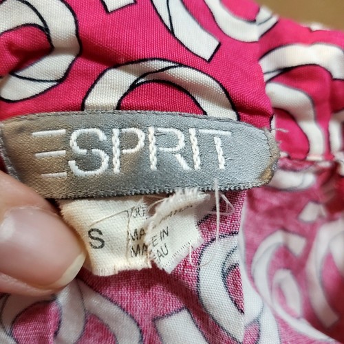 Vtg Esprit Sz S Pink Retro White Swirl 80s Pattern Button Up Down Blouse - Picture 9 of 11