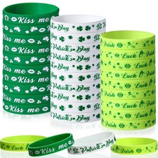 St. Patrick's Day Silicone Bracelet Green Shamrock Rubber Wristbands Bracelet...