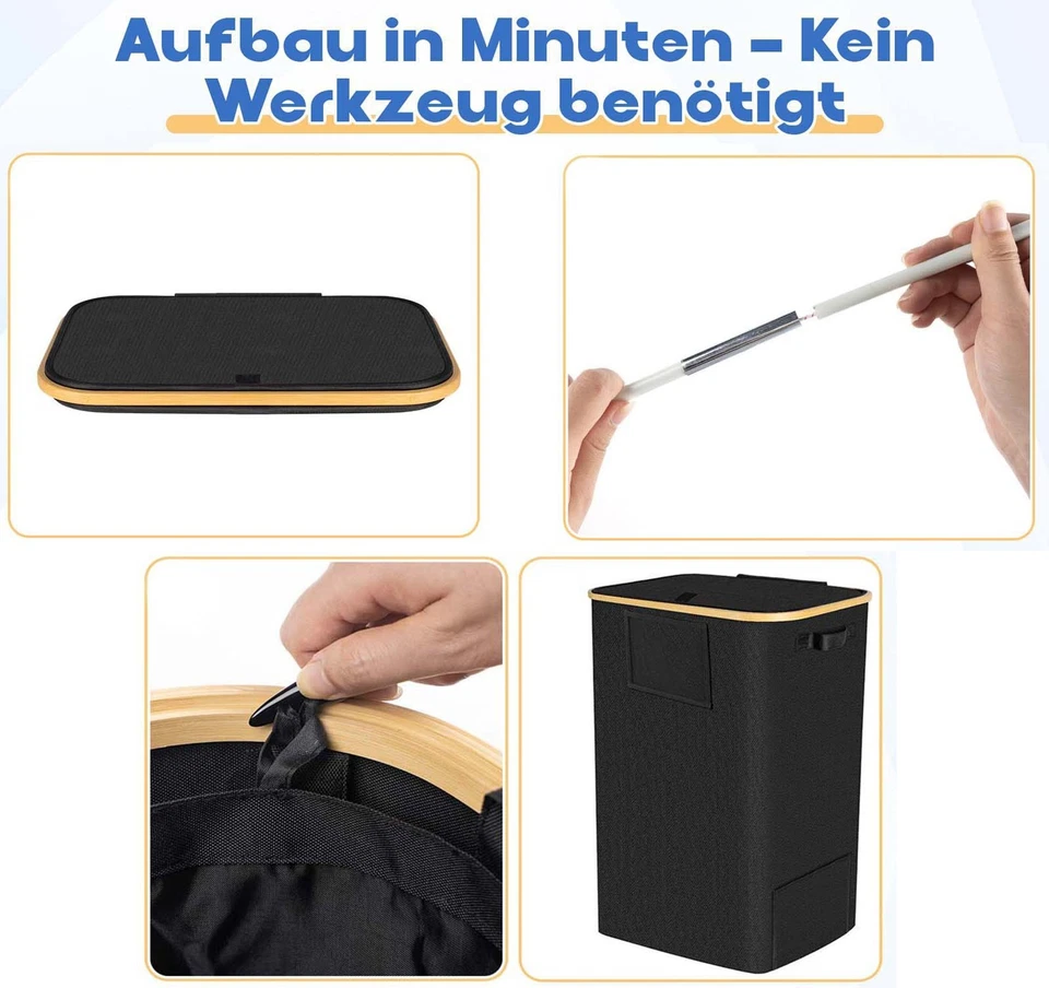 Wäschekorb mit Deckel 150L Extra Wäschesammler 2 Fächer Wäschesack Wäschebox DE - Bild 2 von 4