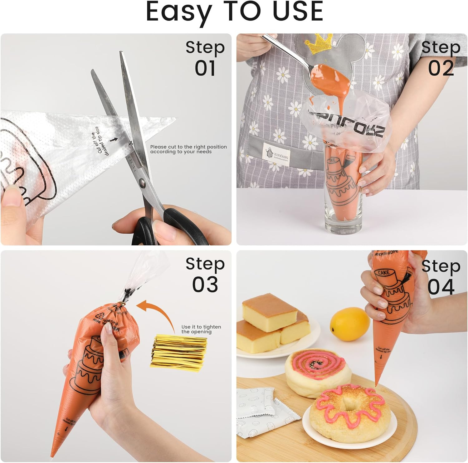 100PCS Disposable Piping Bags 12 Inch Pastry Icing Bags with Twist Ties