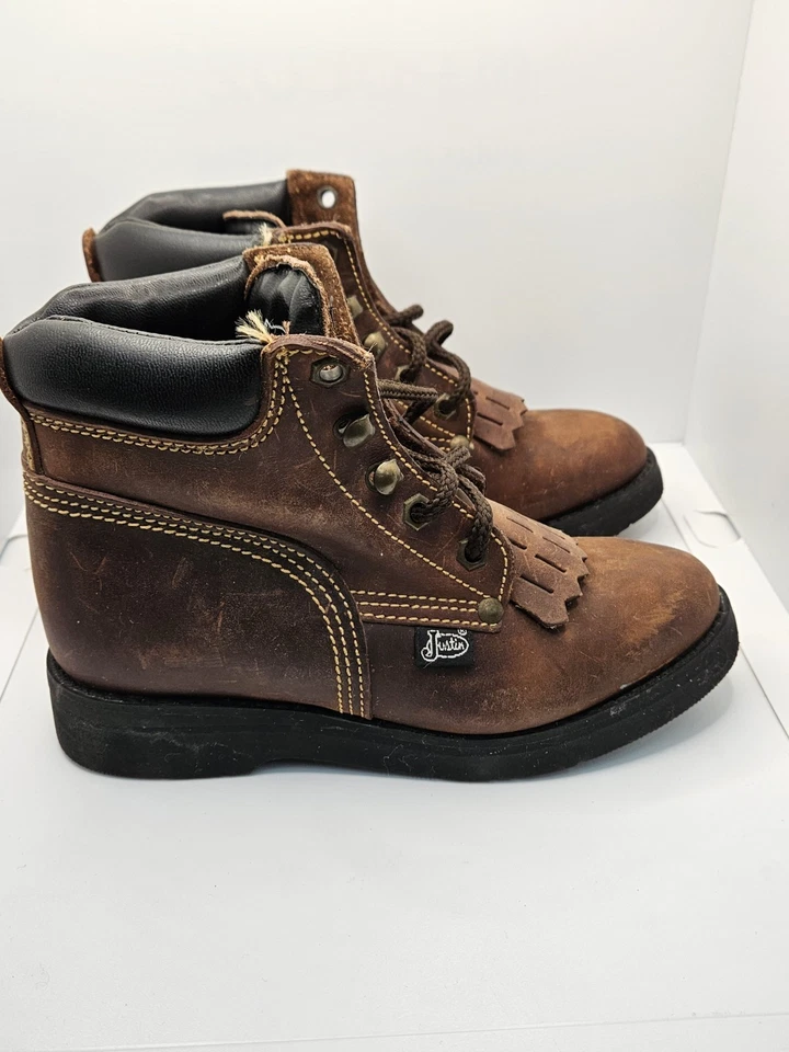 BOTAS JUSTIN JUNIORS CUERO MARRÓN KILTIE WESTERN con cordones talla 13 D Foto 3 de 4