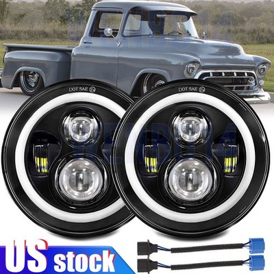 Pair 7'' Inch LED Headlights Round HI/LO Sealed Beam for Chevy Pickup Truck 3100