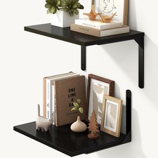 2 PCS 12 Inch Deep Floating Shelves 16x12 Inch Rustic Wood Wall Rack Black