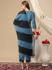 Gosriki Women'S Cotton Blend Printed Straight Kurta With Pant & Dupatta (Suha...