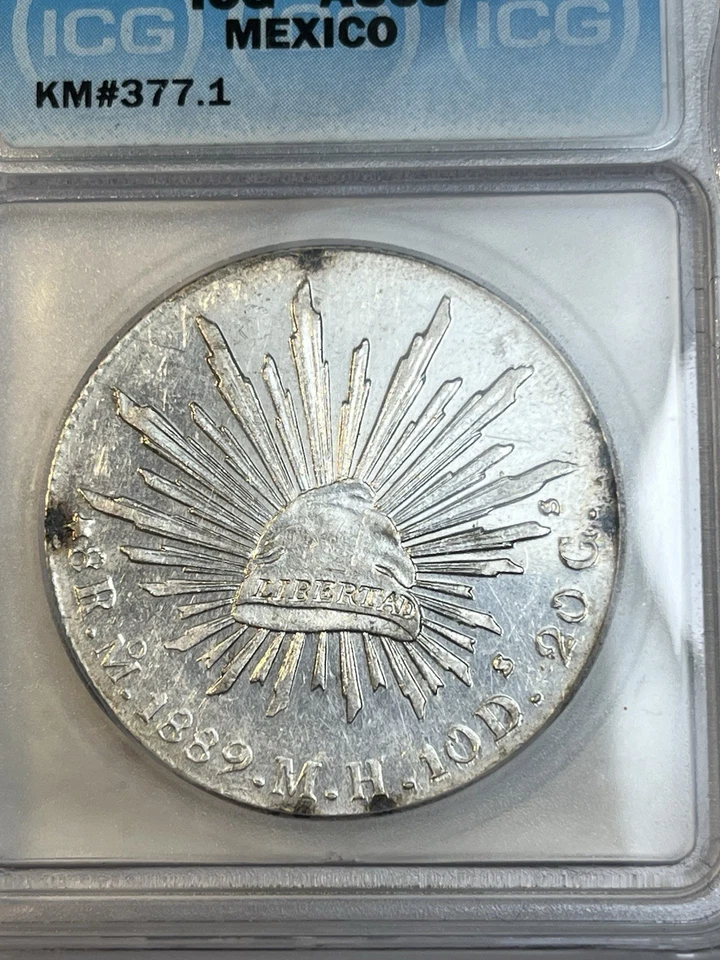 Moneda de 8 reales de plata 1889 Mo MH con certificación ICG AU 58 Ciudad de México Casa de la Moneda Foto 4 de 4