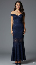 NWOT Quiz Bardot Embellished Sequin Cocktail Formal Prom Gown Navy Blue 8