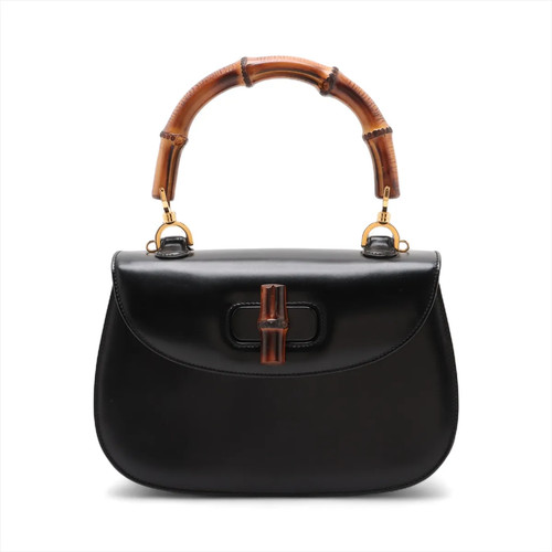 Gucci Bamboo Leather Hand bag Black Mirror Included