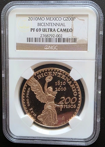 2010MO Mexico Gold 200 Pesos Bicentenary Gold Proof NGC PF 69 ULTRA CAMEO