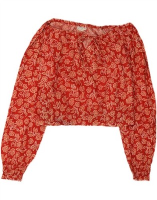 BENETTON Damen Crop Off Shoulder Top IT 42 Medium Rot Blumen Baumwolle AY04