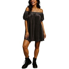 Urban Outfitters LRG Grey Blue Velvet Puff Sleeve Babydoll Mini Dress Grunge