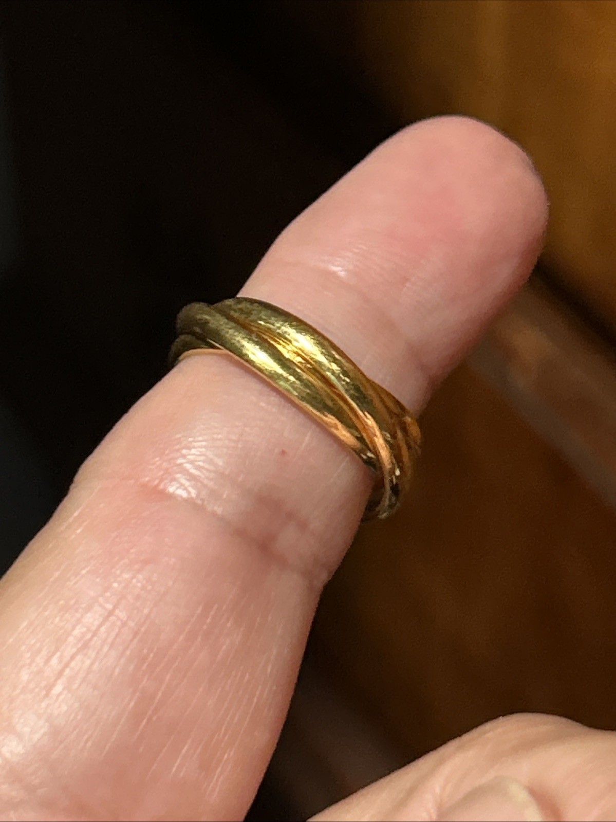 Triple Interlocking Rolling Thin Band Ring in 14-… - image 5