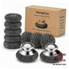 Steel Wool Scrubber, 10-Pack Stainless Steel Scrubber Pads with 2 Handle 8 Pads