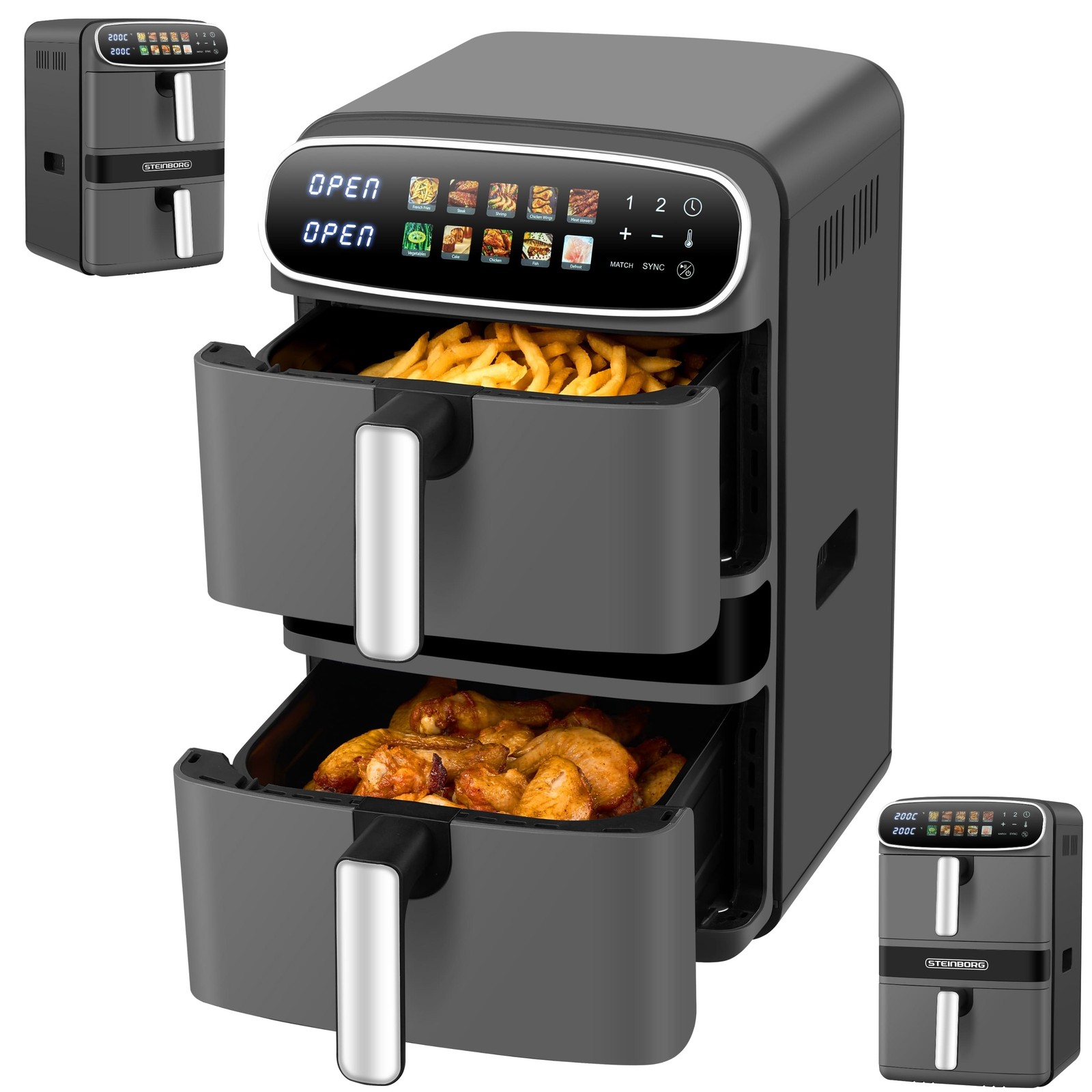 Heißluftfritteuse Friteuse Air Fryer Doppel Fritteuse Dörrautomat Minibackofen