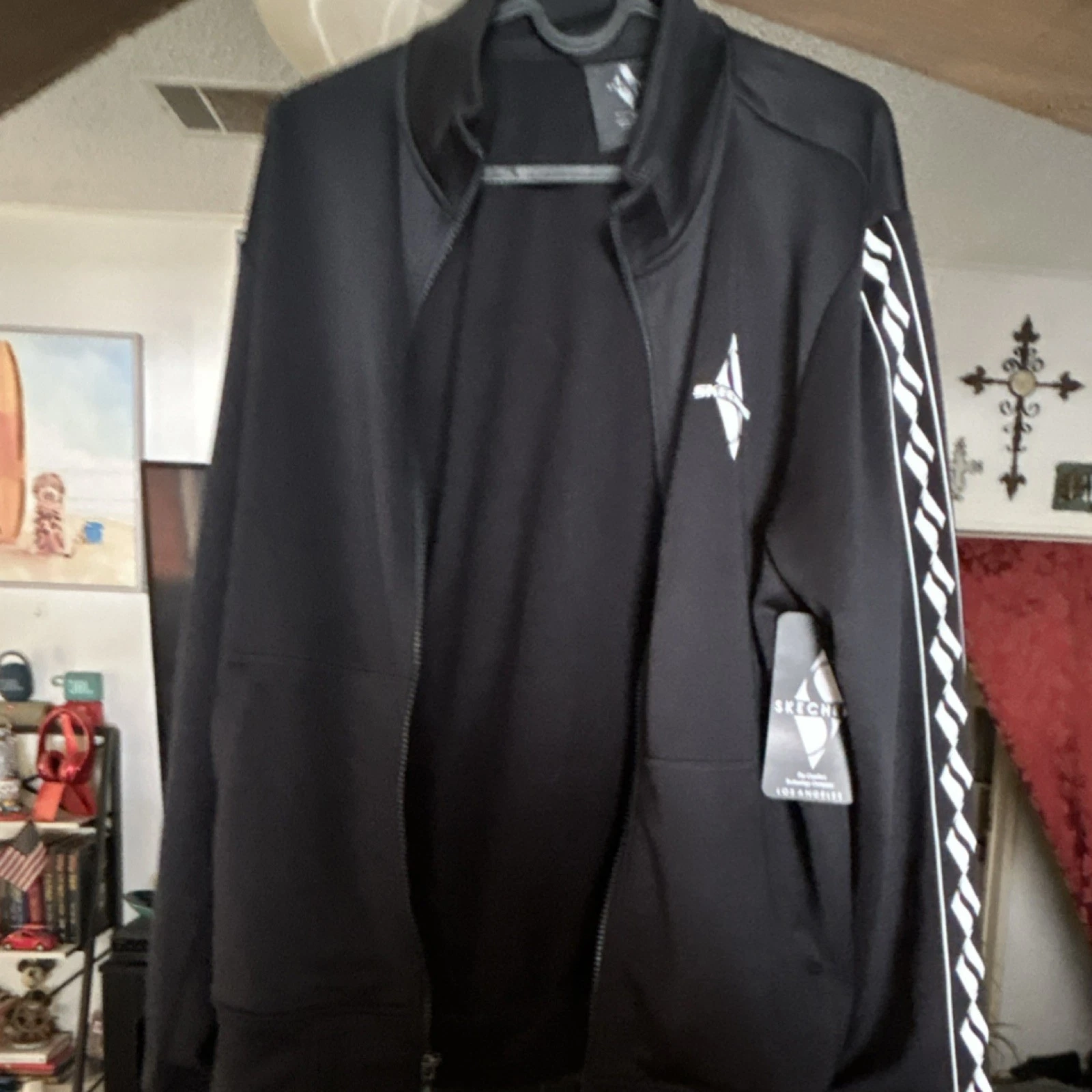 Skechers Jacket Mens Size M Black Athletic Lightweight Sporty Side Stripe