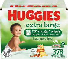 Extra Large Baby Wipes, Unscented, 9 Flip-Top Packs, 378 XL Wipes Total, Packagi