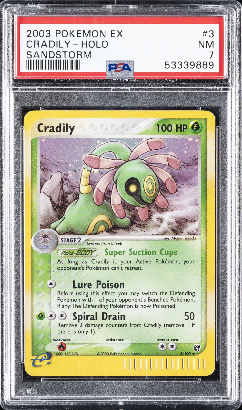 2003 POKEMON EX SANDSTORM #3 CRADILY-HOLO PSA 7