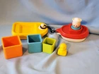 Fisher Price Tug Boat & Barge Jumbo Little People Vtg 1978 Toy W Blocks & Duck
