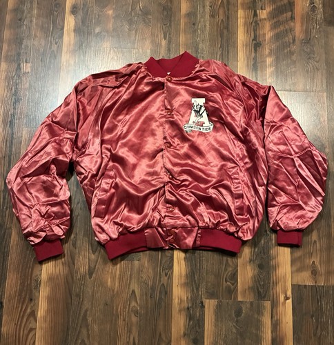 Vtg Alabama Crimson Tide Snap Button Satin Bomber Jacket Size Large Made USA