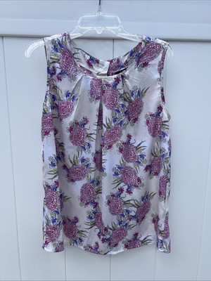 Dunnes Womens Tank Top Size 10 Floral Colorful Back Button Up
