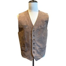 Vintage Huntington Suede Leather Vest Mens M Tan Western Waistcoat Button Front