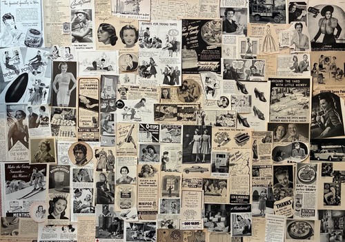 Lot~100+ Vintage Ephemera~1930s-1960s Small Ads & Cutouts~BLACK & WHITE~Collage!
