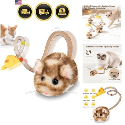 Interactive Cat Toy Rolling Spin Cheeky Mouse Toy with Catnip Rechargeable