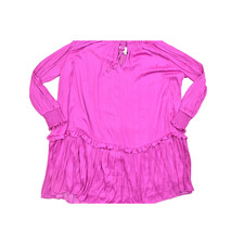 Anthropologie Pink Ruffled Tunic Blouse Dress Plus Size 2X Long Sleeve Polyester