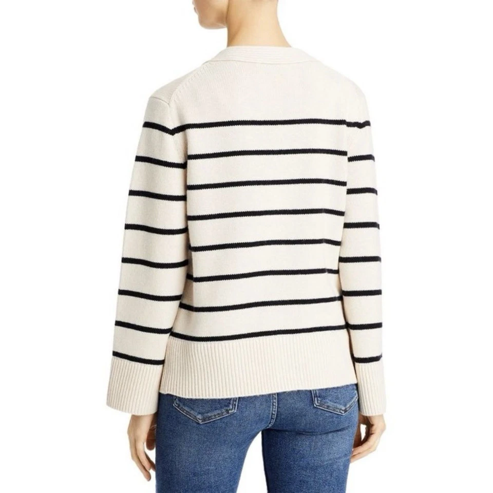 Cárdigan suéter bretón de lana cachemir Vince para mujer a rayas crema ~ XXXL Foto 4 de 4