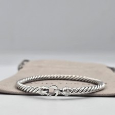 David Yurman 4mm Cable Flex 925 Sterling Silver and Diamonds Buckle Bracelet
