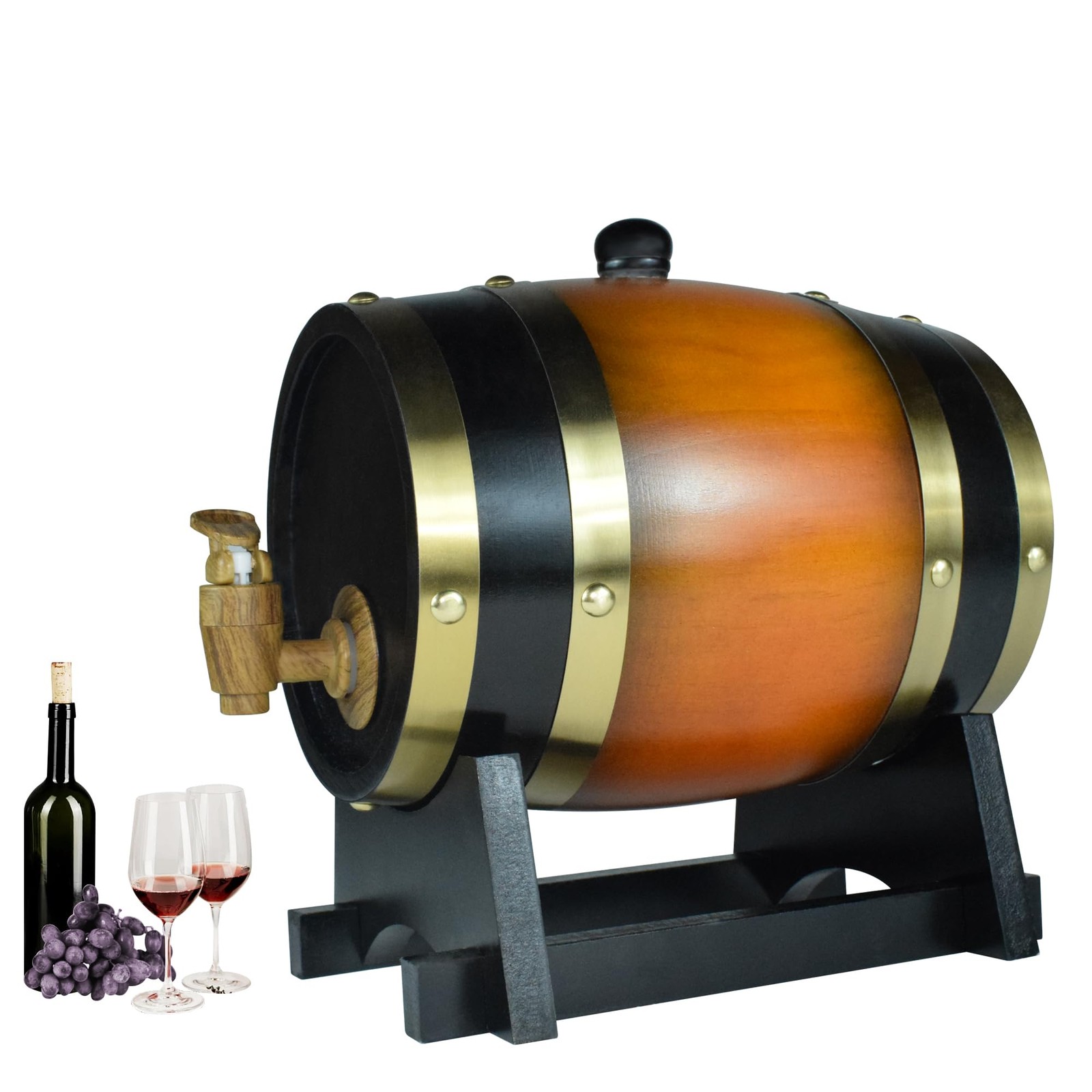 1.5L Oak Whiskey Barrel Dispenser Decanter for Wine Spirits Beer Liquor Brown