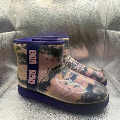 Size 9 UGG Classic Clear Mini Violet Night Marble Womens Pull On Rain Boots