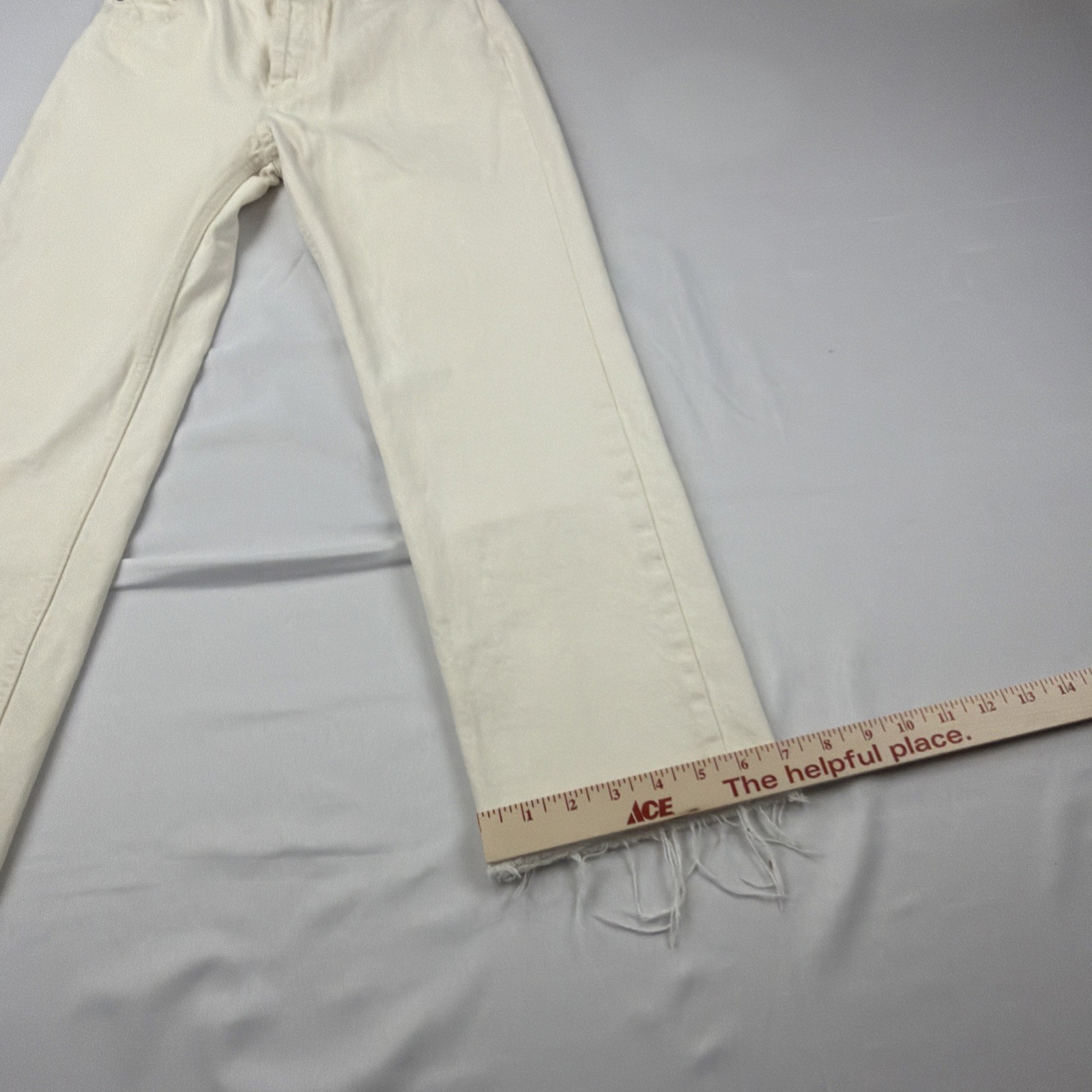 Zara Women’s Off White Straight High Rise Raw Hem Jeans Size 25x26  Neutral Chic thumbnail 4