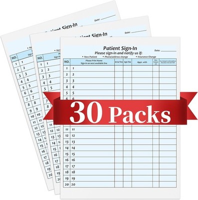30Packs,Patient Sign in Sheets,HIPAA Compliant,Adhesive Peel-Off Patient Form